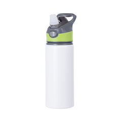 22 oz Aluminum Water Bottle Sublimation Blank - White w/ Green Cap