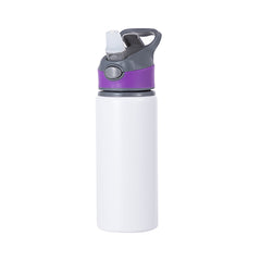 22 oz Aluminum Water Bottle Sublimation Blank - White w/ Purple Cap