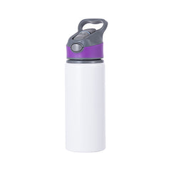 22 oz Aluminum Water Bottle Sublimation Blank - White w/ Purple Cap