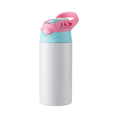 12 oz Kids Stainless Steel Water Bottle Sublimation Blank - White w/ Pink & Aqua Cap