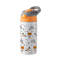 12 oz Kids Stainless Steel Water Bottle Sublimation Blank - White w/ Gray & Orange Cap