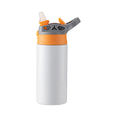 12 oz Kids Stainless Steel Water Bottle Sublimation Blank - White w/ Gray & Orange Cap