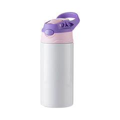 12 oz Kids Stainless Steel Water Bottle Sublimation Blank - White w/ Purple & Pink Cap