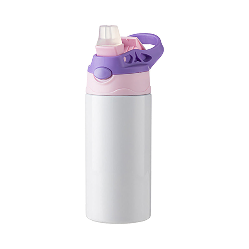 12 oz Kids Stainless Steel Water Bottle Sublimation Blank - White w/ Purple & Pink Cap