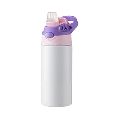 12 oz Kids Stainless Steel Water Bottle Sublimation Blank - White w/ Purple & Pink Cap