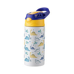 12 oz Kids Stainless Steel Water Bottle Sublimation Blank - White w/ Blue & Yellow Cap